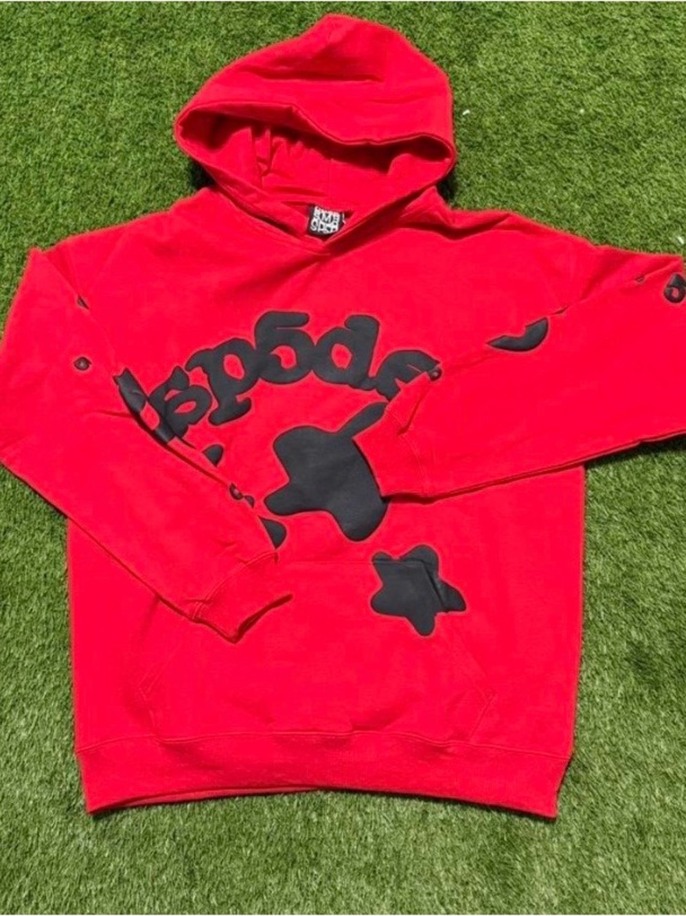 Red Graphic Hoodie with Black Appliqué - Unbranded
